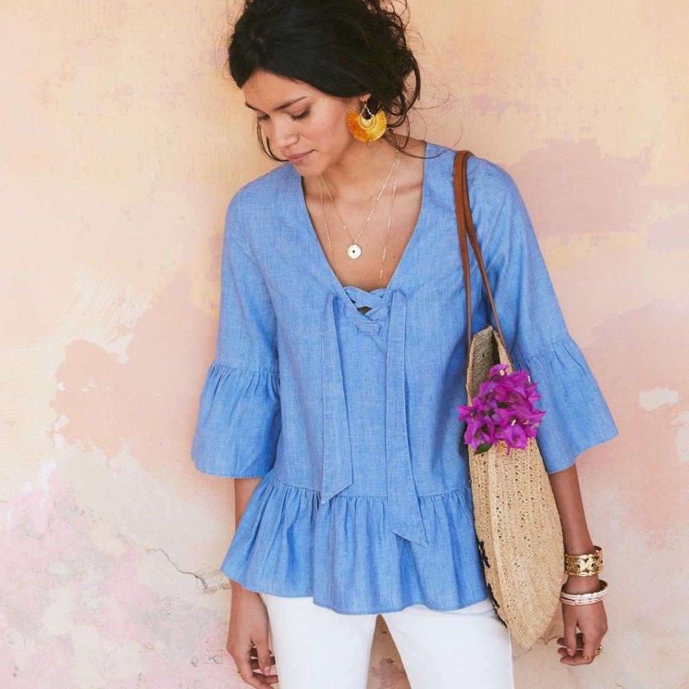 Sezane Anita Blouse in Chambray